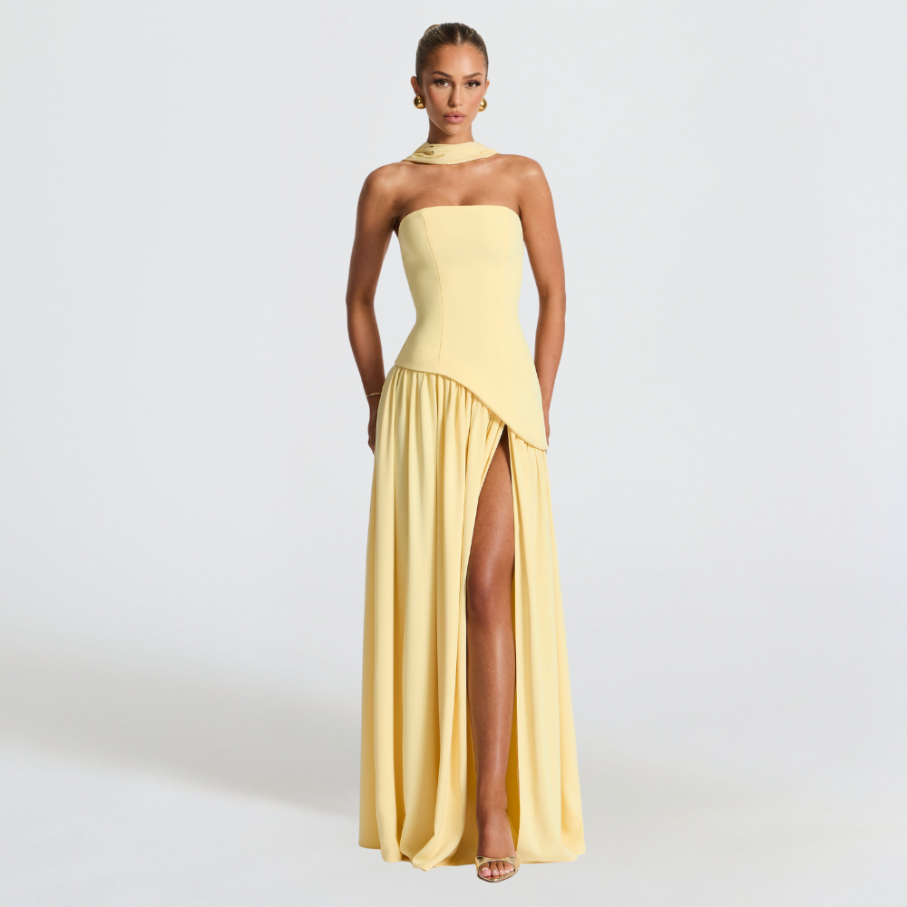 Deborah | Elegant Strapless Dress with High Slit for Women