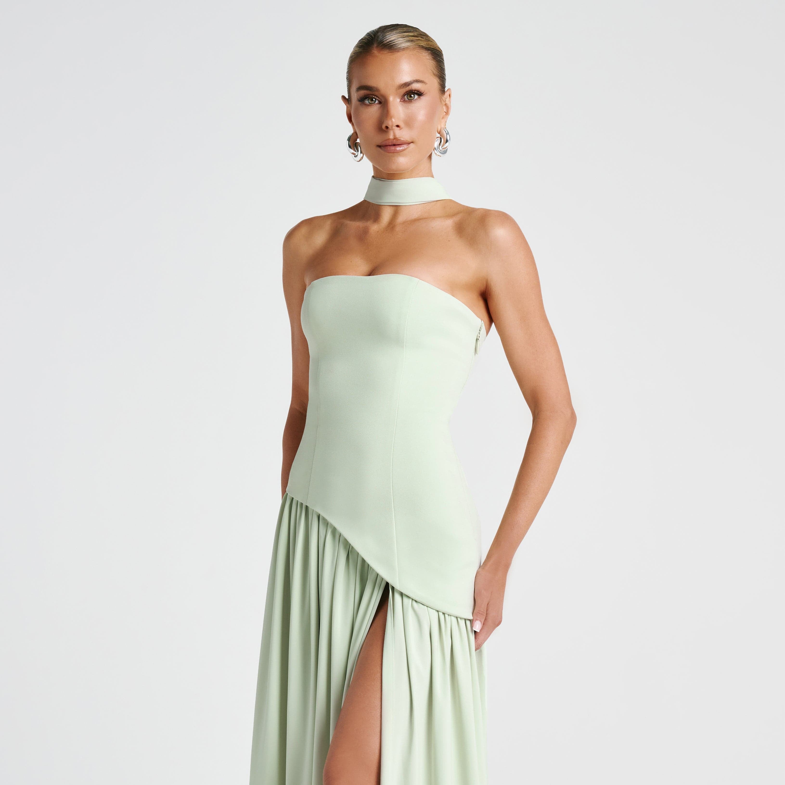 Deborah | Elegant Strapless Dress with High Slit for Women