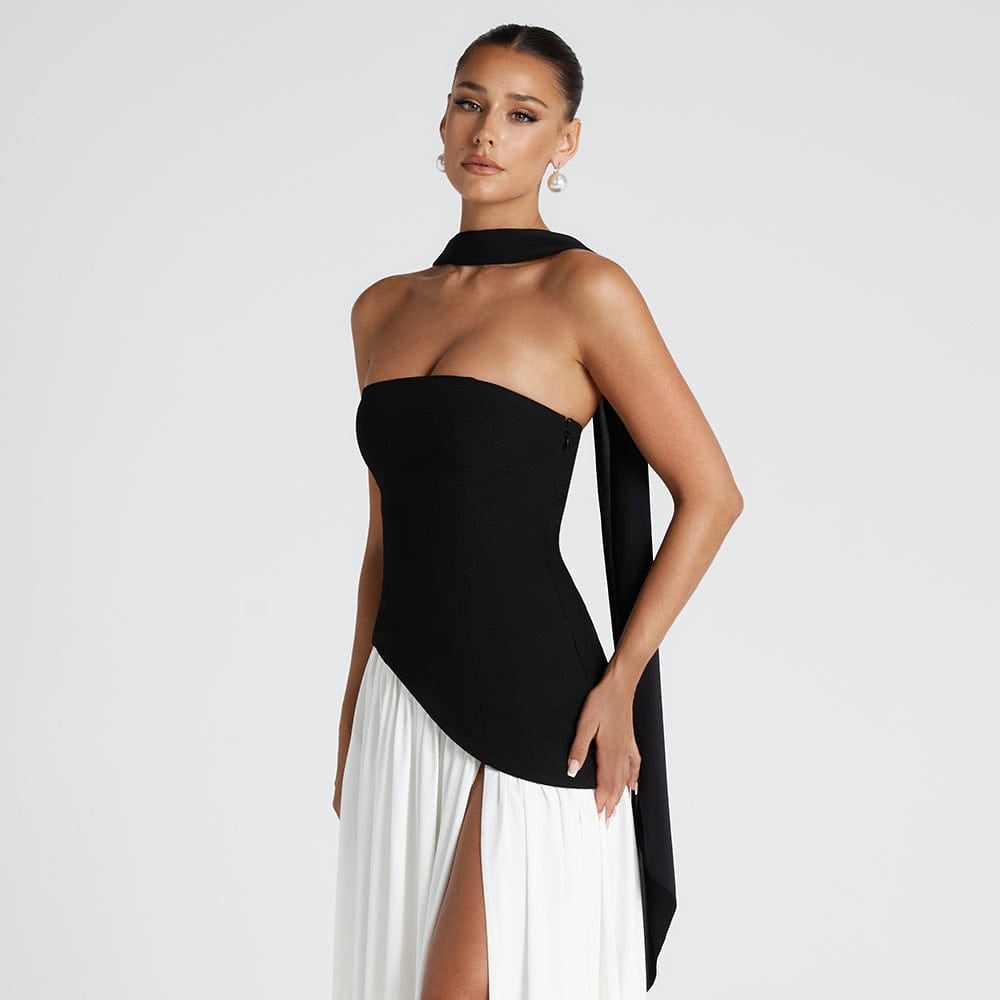 Deborah | Elegant Strapless Dress with High Slit for Women